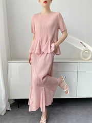Pleated Peplum Top & Skirt Set