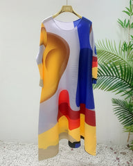 Geometric Plissé Colorblock Dress