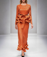 Peplum Ruffle Plissé Skirt Set