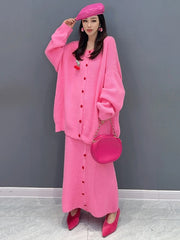 HEYFANCYSTYLE Pink Lightweight Knit Cardigan & Skirt Set