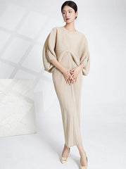 Luxury Pleated Batwing Sleeves Dress