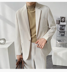 Men's 2-Piece Slim Fit Khaki Blazer & Trousers Set