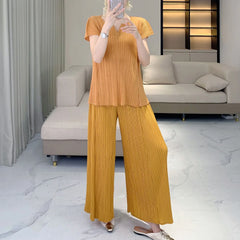 Elegant Pleated Wide-Leg Pants Set