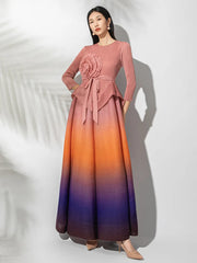 Floral Appliqué Pleated Dress