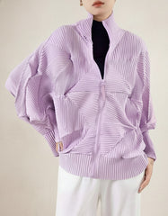Geometric Pleated Zip-Up Jacket