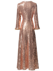 Luxe Sparkly Rose Gold Long Dress with Sleeves