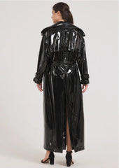 Full-Length Black Patent Vegan Leather Trench Coat