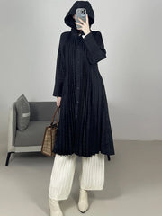 Luxury Plisse Hooded Long Coat