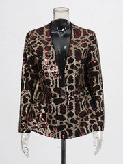 HEYFANCYSTYLE Glam Leopard Sequin Blazer