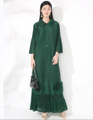 Plissé Flared Sleeve Maxi Dress