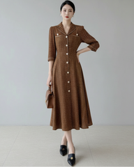 Luxe Modest Plissé Tweed Dress