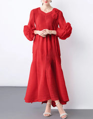 Floral Bell Sleeve Pleated Dress