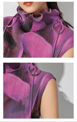 Luxury Pleated High-Neck Dress