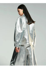 Luxurious Silver Metallic Oversized Jacket