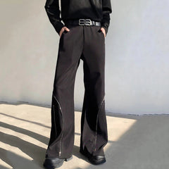 Men's Black Suit Set with Zipper Accents