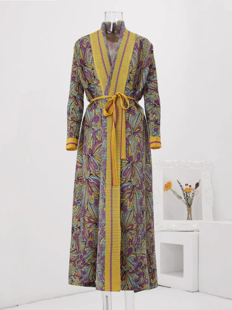 Women's Upscale Floral Pleated Drape Coat