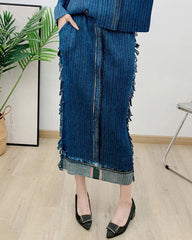 Luxury Denim Plissé Skirt Set