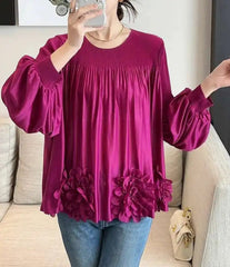 Luxury 3D Floral Pleated Top