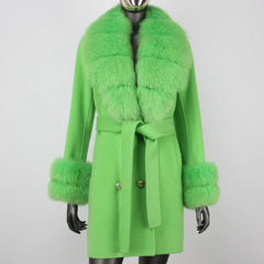 Petite Cashmere Wool Real Fur Jacket