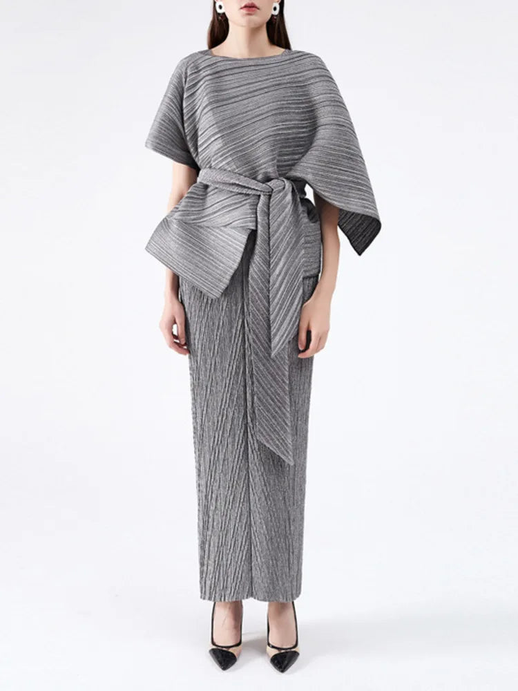 Plissé Pleated Midi Dress & Shawl