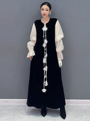 Luxurious Elegant Velvet Puff Sleeves Long Dress