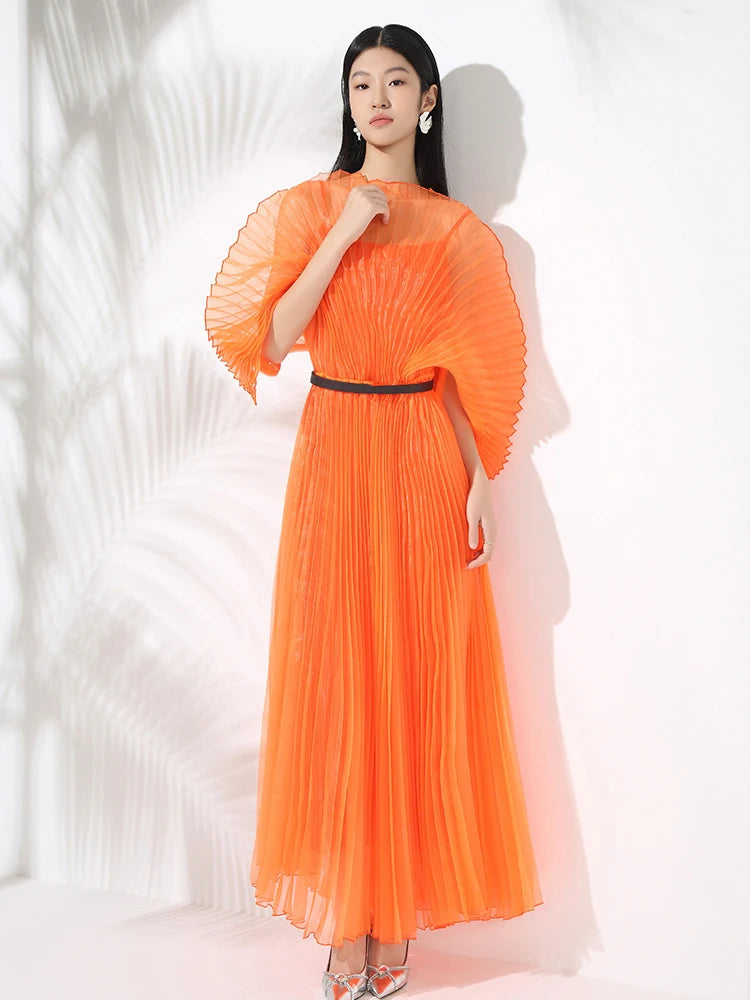 Statement Pleated Dress with Kimono Sleeves