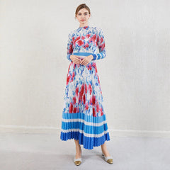 Luxury Floral Stretchy Pleated Skirt Set