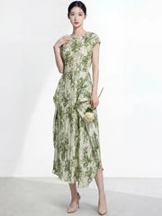 Luxury Botanical Pleated Dress