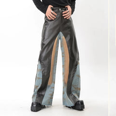 High-End Men's Faux Leather Wide-Leg Jeans