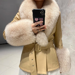 Women's Luxe Leather Winter Jacket with Fox Fur Collar