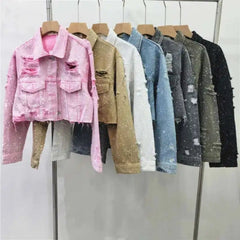 Women's Denim Embellished Cropped Jacket