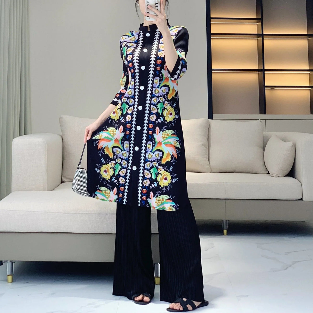 Truly Couture Floral Print Pleated Pant Ensemble