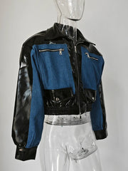 Men's Faux Leather & Denim Cropped Jacket | Luxury Streetwear