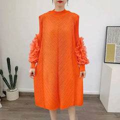 Luxury Pleated Floral Ruffle Dress