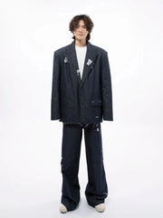 Men's 2 Piece Couture Distressed Denim Suit Set