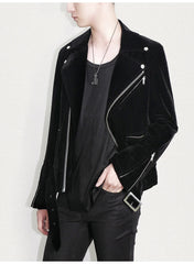 Men's Stylish Velvet Moto Jacket – Refined Elegance