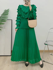 Luxury Truly Pleated Ruffle Long Skirt Set