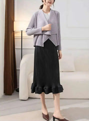 Luxury Pleated Drape Collar Jacket