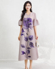 Plissé Floral Midi Dress