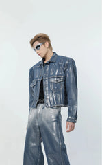 Men's 2 Piece Foil Denim Trucker Jacket & Jeans Set