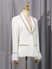 Luxury Feather Crystal Collar Blazer