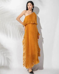 Luxury One-Shoulder Plissé Dress