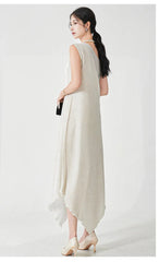 Asymmetric Pleated Midi Dress