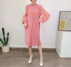 Luxury Pleated Floral Ruffle Dress