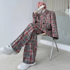 Men's Plaid Comfortable Matching Suit Set