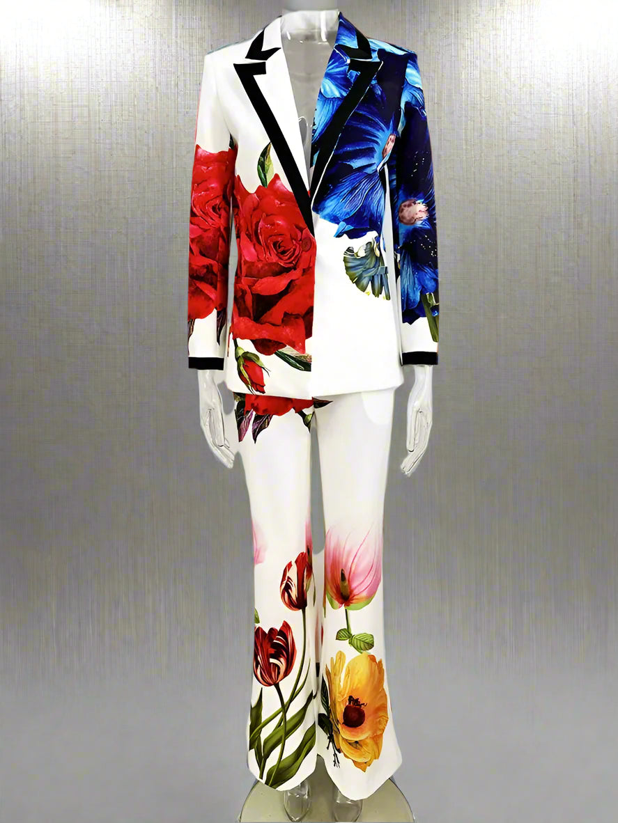 Couture Floral Blazer & Pants Suit Set