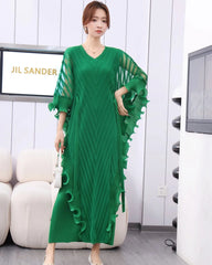 Sculptural Plissé Cape Kaftan