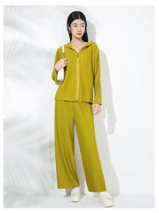 Couture Plissé Pleated Hoodie & Flared Trousers