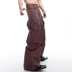 Men's Western Suede Cargo Baggy Pants