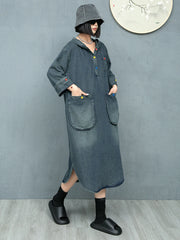 Japanese Denim Luxe Hoodie Sweatshirt Dress